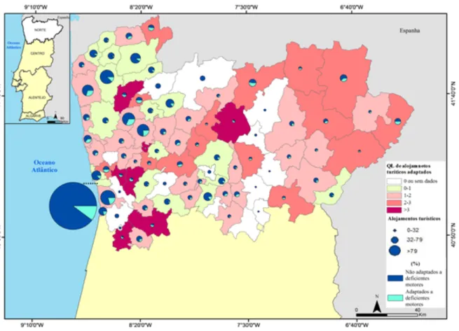 Figura    1:    Alojamentos    turísticos    da    Região    Norte    de    Portugal    e    Quocientes    de    Localização    de    alojamentos       