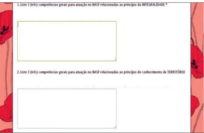 Figura  1.  Questionário  disponibilizado,  aos  participantes  da  etapa  exploratória  na  plataforma  Google Docs, Brasília, 2012