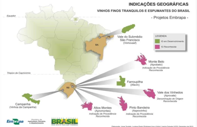 Figura 3- IGs Brasileiras de Vinho Finos – IG reconhecida e em desenvolvimento