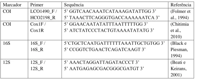 Tabela 3.2: Primers utilizados para caracterização molecular das carraças.  