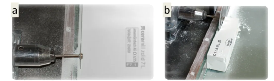 Figura 5 - Corte dos blocos de zircônia ceramill zolid (a) e IPS e.max ZirCAD (b).