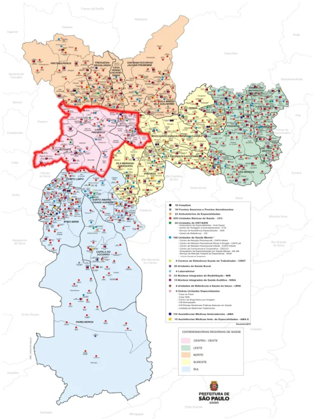Figura 1 – Estabelecimentos  e  Serviços  de  Saúde  da  Rede  Municipal  por  Coordenadoria  Regional  de  Saúde  e  Supervisão  Técnica  de  Saúde  do  Butantã – Município de São Paulo 
