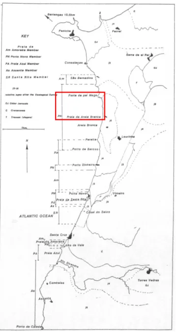 Figura  III.4  Distribuição de  unidades  litoestratigráficas do  Kimeridgiano/Titoniano  (J3-J5)  (Hill,  1988)