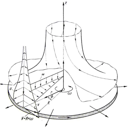 Figura 3.1.: Esoamento na vizinhança de um diso, em rotação, no seio de um uido em