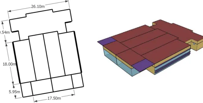Figura 2. Planta e modelo espacial do pavimento tipo do Proposed Building para o estudo de  caso #2 