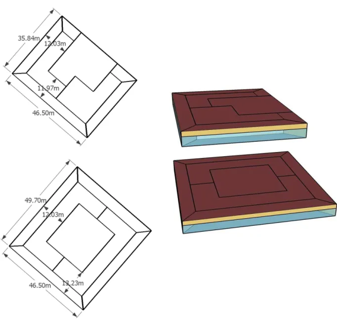Figura 6. Plantas e modelo espacial de pavimentos tipo Proposed Building para o estudo de  caso #6 