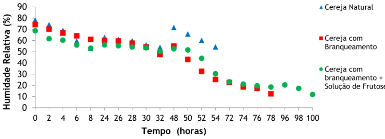 Figura 6-  Curvas de secagem das amostras de cereja no secador solar