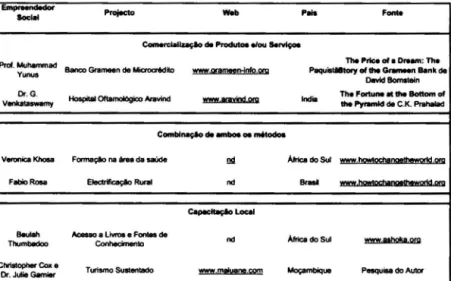 Figura 2:  Casos de Empreendedores Sociais em  Países em Vias de  Desenvolvimento. 
