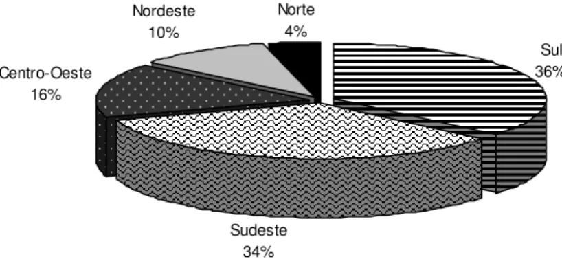 Gráfico 5 - Valor dos financiamentos concedidos (2006) - Participação das regiões (%) 