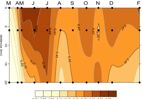 Fig.  11.  Variação  da  percentagem  de  degradação  da  clorofila  entre  março  de  2002  e  fevereiro de 2003 