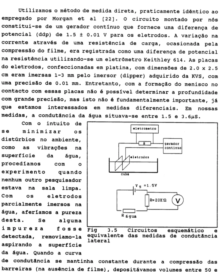 Fig 3.5 Circuitos esquematico e equivalente das medidas de condut!ncia lateral