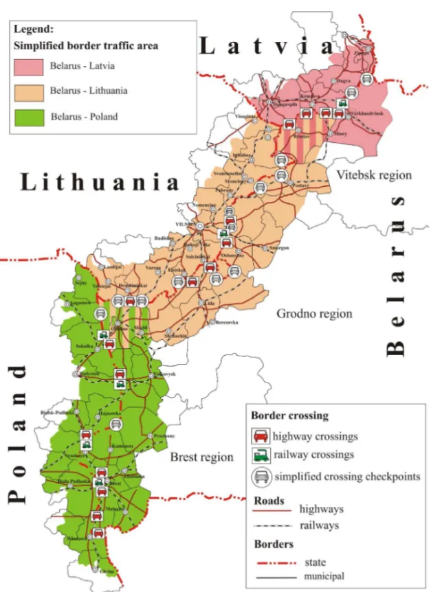 Fig. 1. Local border traffic area at the border of the Republic Belarus   and the neighbouring countries 