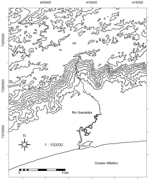 Figura 1: Mapa cartográfico do gradiente altitudinal amostrado entre os municípios de Bertioga e Salesópolis, SP.