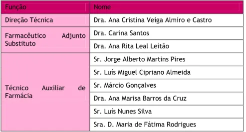 Tabela 1 - Quadro de Recursos Humanos da Farmácia Taborda 