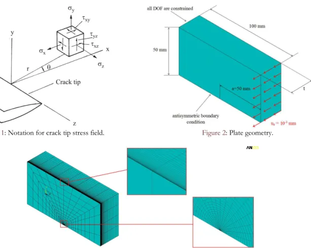 Figure 1: Notation for crack tip stress field. Figure 2: Plate geometry.
