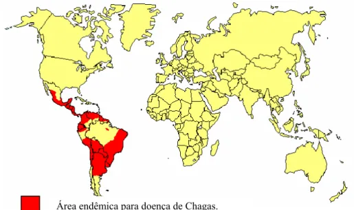 Fig. I - Distribuição Geográfica da DCH no Mundo. (Fonte: OMS 1996 e Dias 2000. 