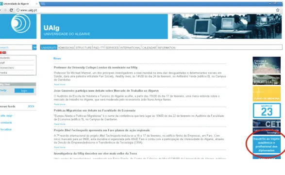Figura 6. Localização do banner no portal on-line da Universidade do Algarve 