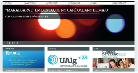 Figura 5. Localização do banner no portal on-line da Universidade do Algarve durante a fase aplicação do  inquérito aos diplomados 
