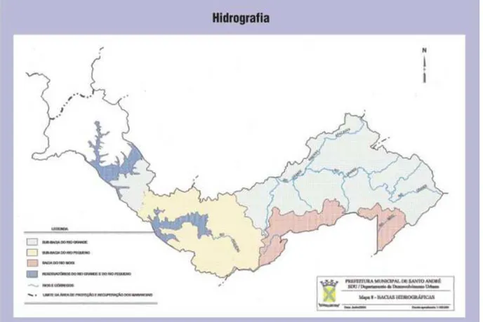 Figura 5 - Hidrografia na região de Paranapiacaba e Parque Andreense. 