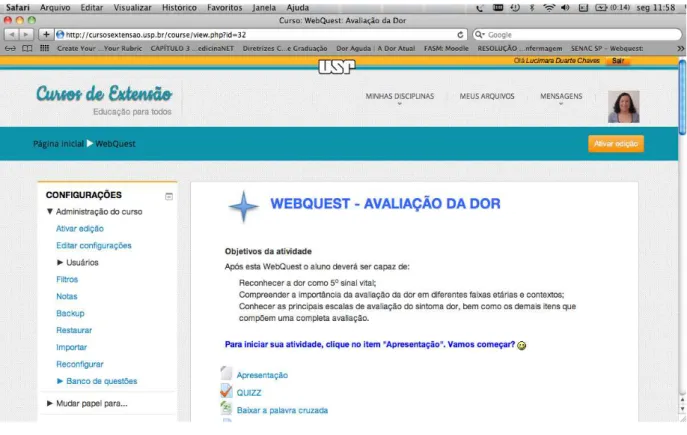 Figura  1  -  Tela  do  ambiente  Moodle  de  Extensão  disponibilizado  pela  USP  para  a  hospedagem da WebQuest