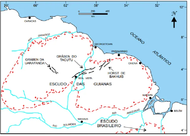 Fig. 2. Extensão do gráben do Tacutu no Escudo das Guianas, norte do Cráton Amazônico (Silva  e Porsani, 2006)