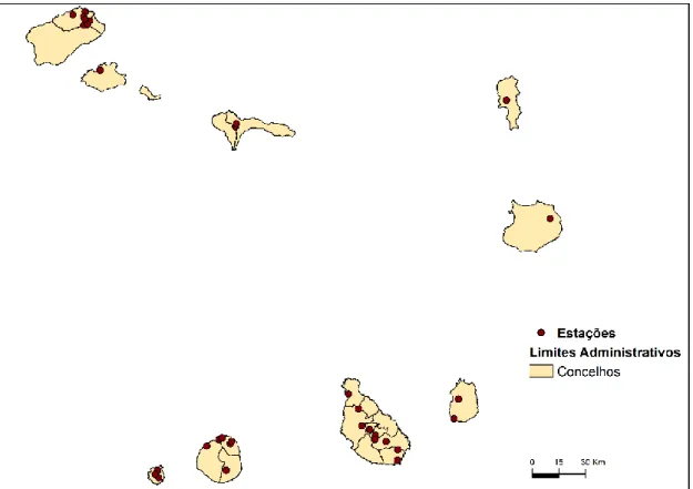 Figura 6 - Estações meteorológicas utilizadas na análise de seca em Cabo Verde 