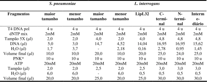 Tabela 3 - Quantidade de enzimas utilizadas para os tratamentos dos insertos 