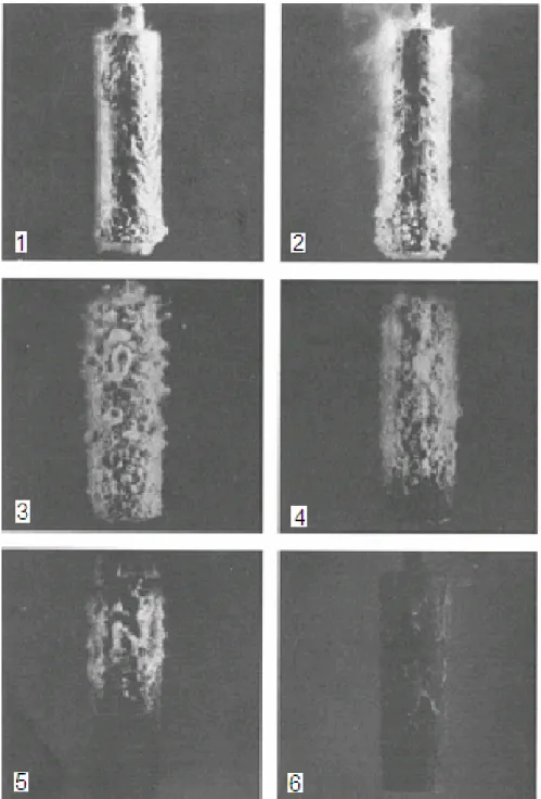 Figura 15: Sequência do fenômeno do molhamento em um corpo de prova cilíndrico,  em têmpera com água