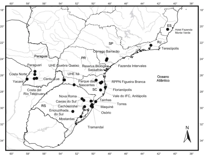 Figura 3 – Localidades amostradas nas análises moleculares 