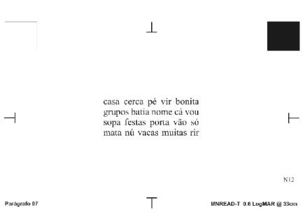 Figura 2.2- Exemplo de um parágrafo utilizado para criar a carta MNREAD_T, para uma acuidade visual  0.6 logMAR