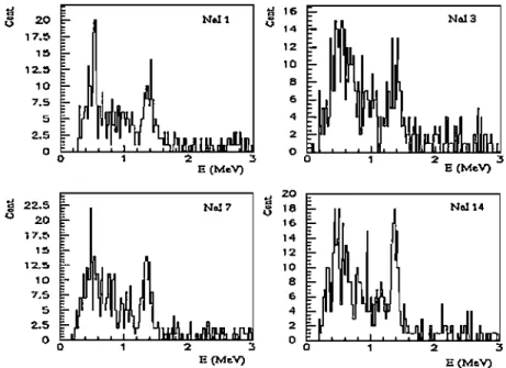Figura  2.17:  Espectros  de  raios  'Y  de  alguns  detetares  NaI,  condicionados  pelo telescópio 3 e corrigidos pelo efeito Doppler, para o sistema  24  M 9  + 12C 