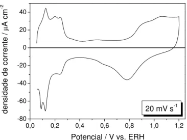 Figura 9: Voltamograma cíclico da Pt/C em H 2 SO 4  0,5 mol L -1  obtido em 20 mV/s.  