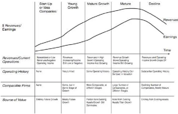 Figura 1 - Questões de Avaliação relacionado ao ciclo de vida das empresas  Fonte:  Damodaran, 2010
