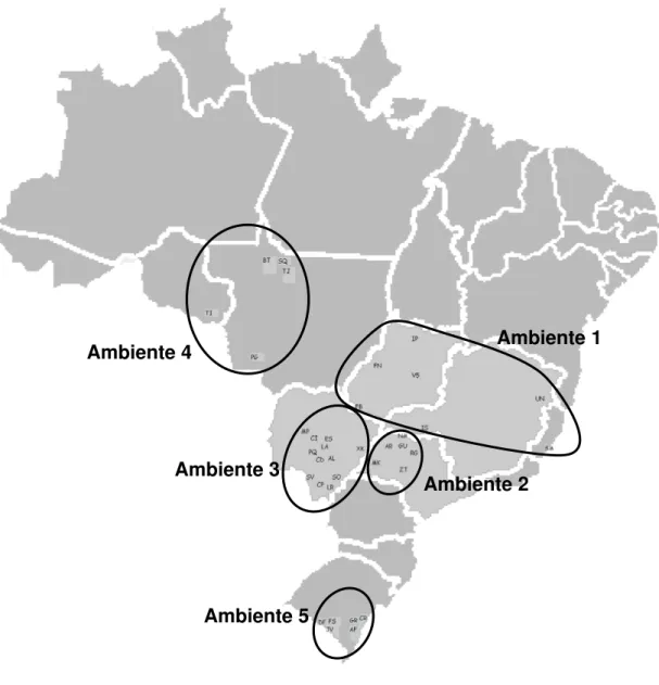 Figura 2. Localização geográfica das fazendas e as divisões dos ambientes de  acordo com a localização do sistema de produção 