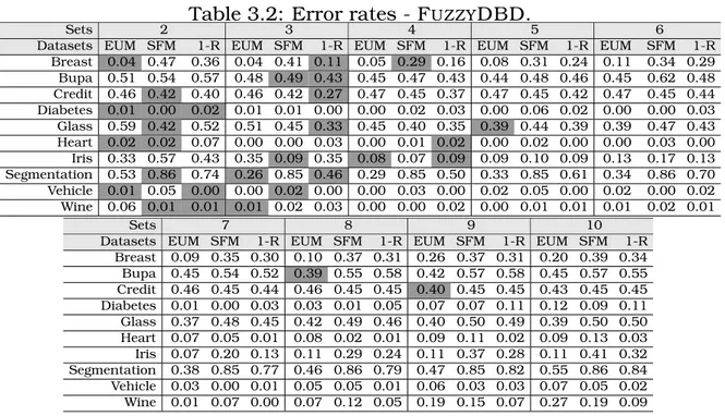 Table 3.2: Error rates - F UZZY DBD.