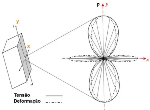 Figura 4 – Amplitude relativa entre tensão e deformação sobre um plano uniaxial [22]. 