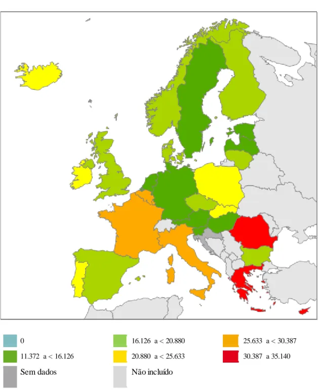 Figura  4 - Consumo  de  antibacterianos  de  uso sistémico (J01) na Europa  em 2011, expresso  em DHD