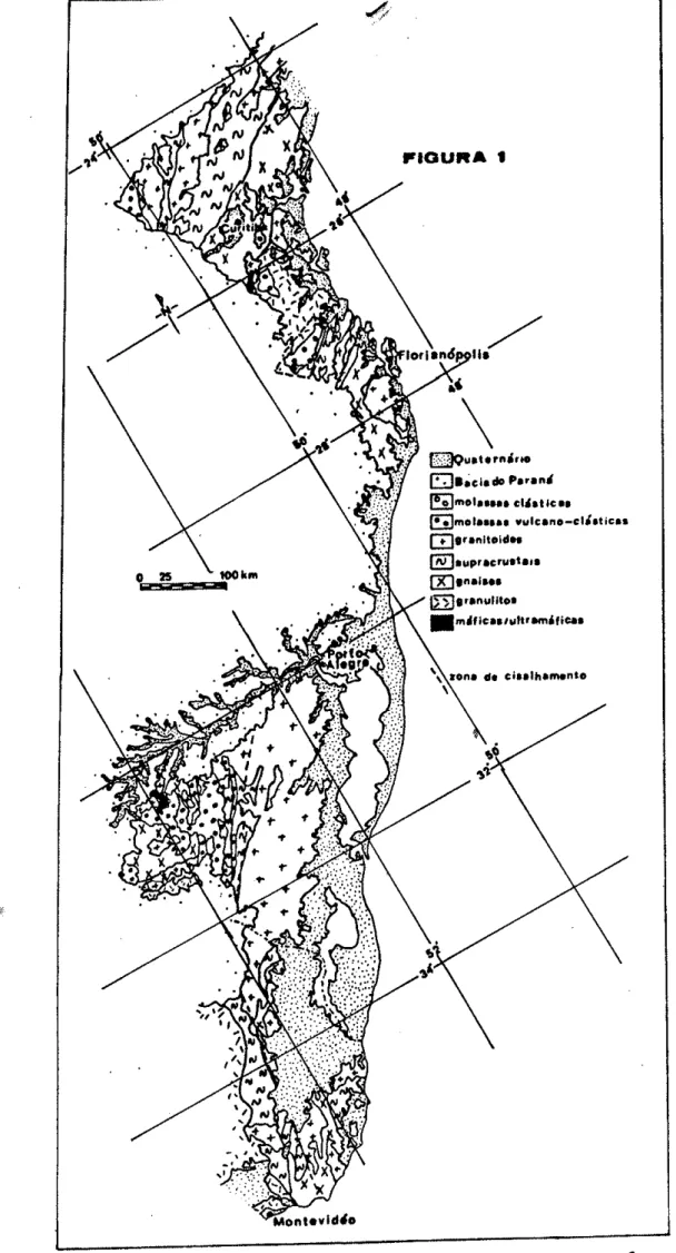 FIGURA  1-  Mapa  geológico  esquemático  do  Escudo  Gaúcho  e  da