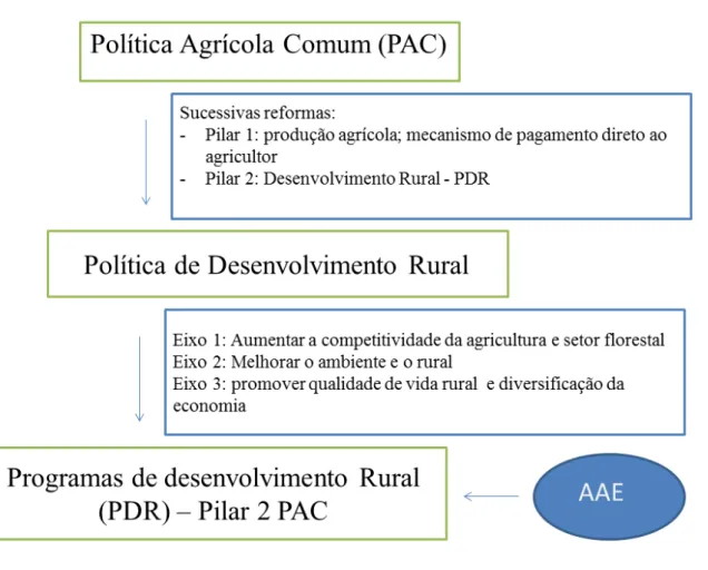 Figura  13  –   Hierarquia  simplificada  do  planejamento  agrícola  europeu  e  momento  de  execução da AAE