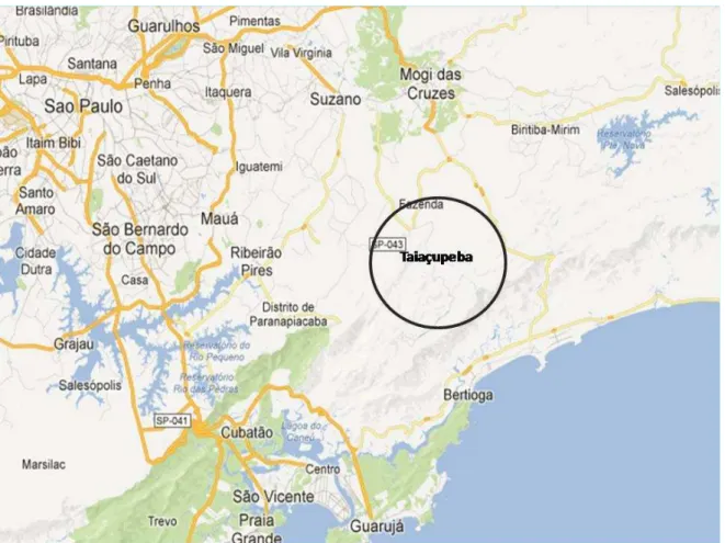 Figura 6 - Mapa da localização do Distrito de Taiaçupeba (Fonte: Google maps) 