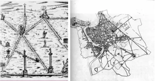 Fig . 09, Pla nta  d e  Ro ma  mo stra nd o  a s a ve nid a s a b e rta s p o r Sisto  V