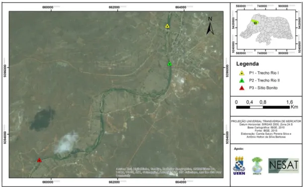 Figura 1: Mapa de localização dos pontos amostrados, município de Governador Dix-Sept Rosado/RN