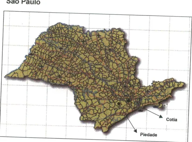 Figura  I  -  de estudo  Localização dos Municlpios de  I  e ll,  respectivamente. Piedade  e  cotia,  no Estado  de  såo paulo,  referente  às  Areas
