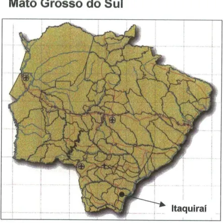 Figura  I  -  Localizaçåo do  Municfpio  de ltaquiraf,  no Estado  de  Mato  Grosso  do Sul,  referente  à  Área lll de  estudo