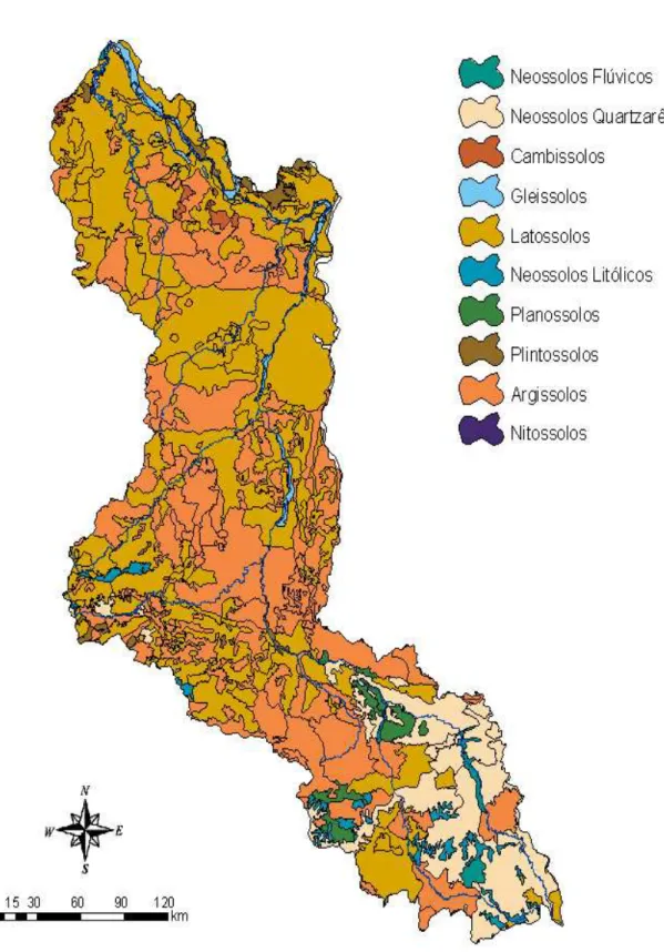 Figura 3 - Mapa de unidades de solos da bacia do rio Ji-Paraná (EMBRAPA, 1983),  modificado para o novo sistema de classificação de solos (EMBRAPA, 1999) 