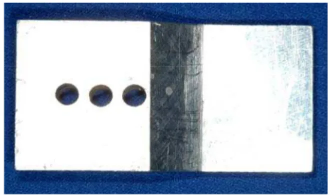 Figura 2 - Vista lateral (vestibular) da  matriz em aço, parafusos e chave para  fixação dos análogos 