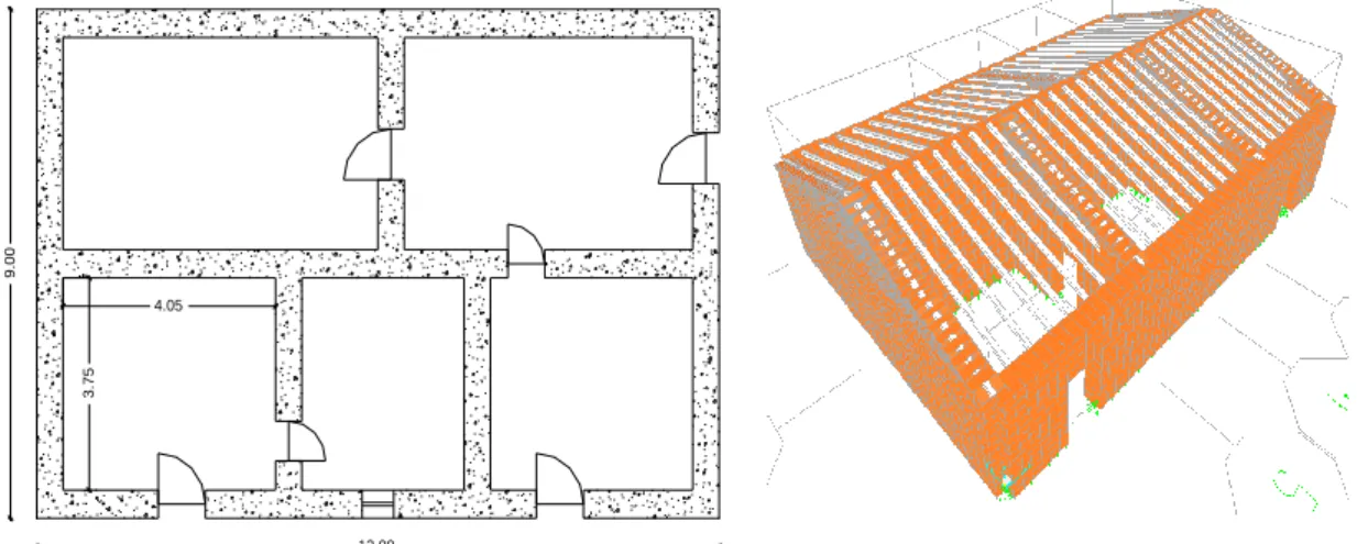 Figura 12: Planta e modelo de cálculo da construção
