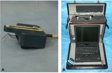 Figura 6 – A: Transdutor de força do PSSD™; B: computador do PSSD™ 