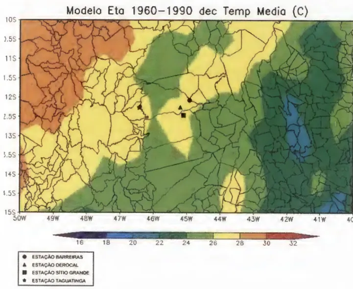 Figura 11 - Modelo ETA Cenário Baseline temperatura média ( 0 C) anos 1960 - 1990. Fonte: 