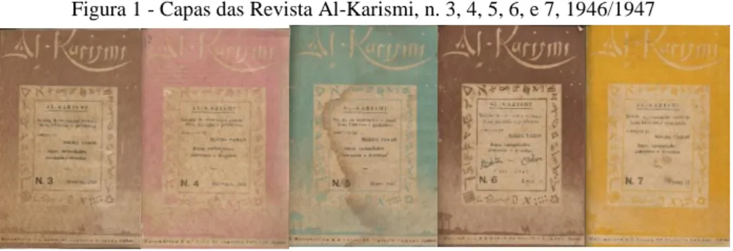 Figura 1 - Capas das Revista Al-Karismi, n. 3, 4, 5, 6, e 7, 1946/1947 